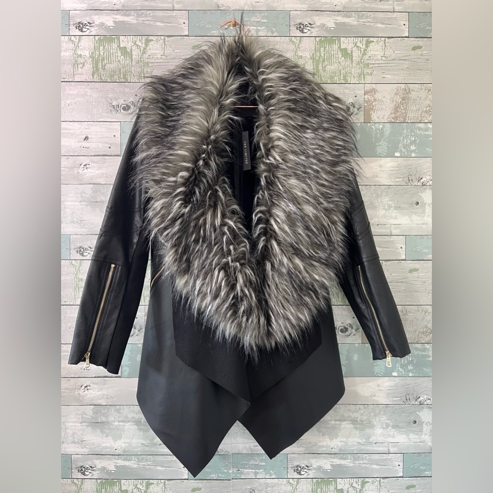 NWT! The Limited Faux Leather with Removable Faux Fur Collar Jacket